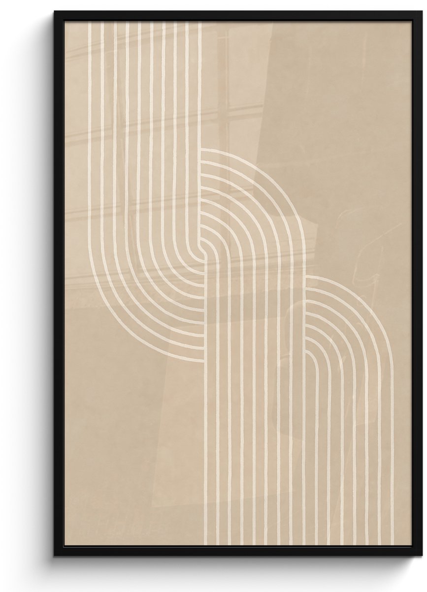 FrameYourWall Poster in lijst - Fotolijst 80x120 cm - Posters - Parallelle lijnen - Lichte textuur - Beige - Posterlijst zwart - Decoratie - Wanddecoratie woonkamer - Muurdecoratie slaapkamer