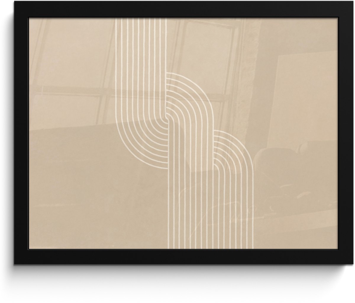 FrameYourWall Poster in lijst - Fotolijst 40x30 cm - Posters - Parallelle lijnen - Lichte textuur - Beige - Posterlijst zwart - Decoratie - Wanddecoratie woonkamer - Muurdecoratie slaapkamer