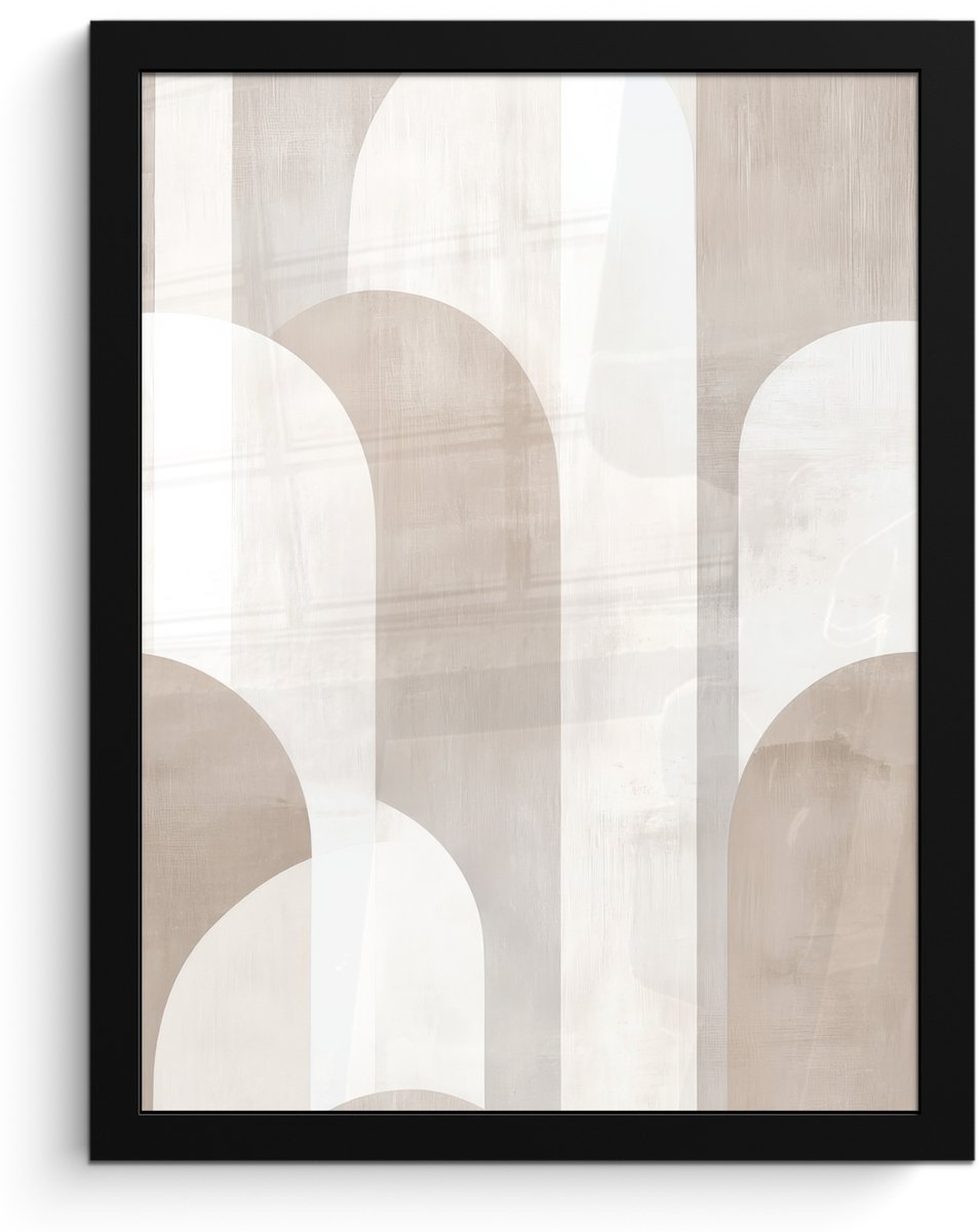 FrameYourWall Poster in lijst - Fotolijst 30x40 cm - Posters - Abstracte bogen - Modern - Beige - Posterlijst zwart - Decoratie - Wanddecoratie woonkamer - Muurdecoratie slaapkamer Bogen - Beige