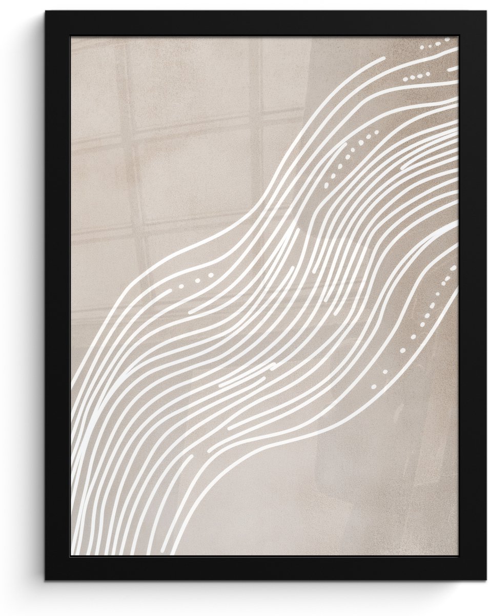 FrameYourWall Poster in lijst - Fotolijst 30x40 cm - Posters - Golvende lijnen - Vloeiend - Zandkleurig - Posterlijst zwart - Decoratie - Wanddecoratie woonkamer - Muurdecoratie slaapkamer