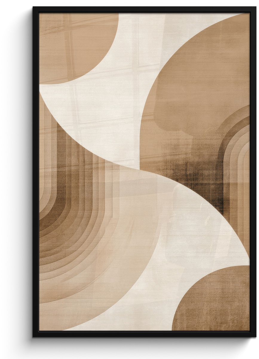 FrameYourWall Poster in lijst - Fotolijst 80x120 cm - Posters - Retro - Geometrische lagen - Aardetinten - Posterlijst zwart - Decoratie - Wanddecoratie woonkamer - Muurdecoratie slaapkamer