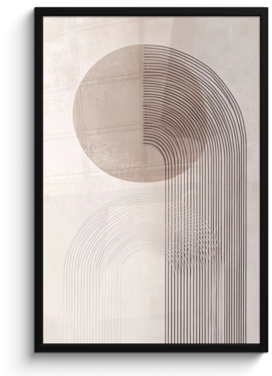 FrameYourWall Poster in lijst - Fotolijst 60x90 cm - Posters - Minimalistisch - Cirkel - Lichtgrijs - Posterlijst zwart - Decoratie - Wanddecoratie woonkamer - Muurdecoratie slaapkamer Minimalistisch - Cirkel - Lijnen