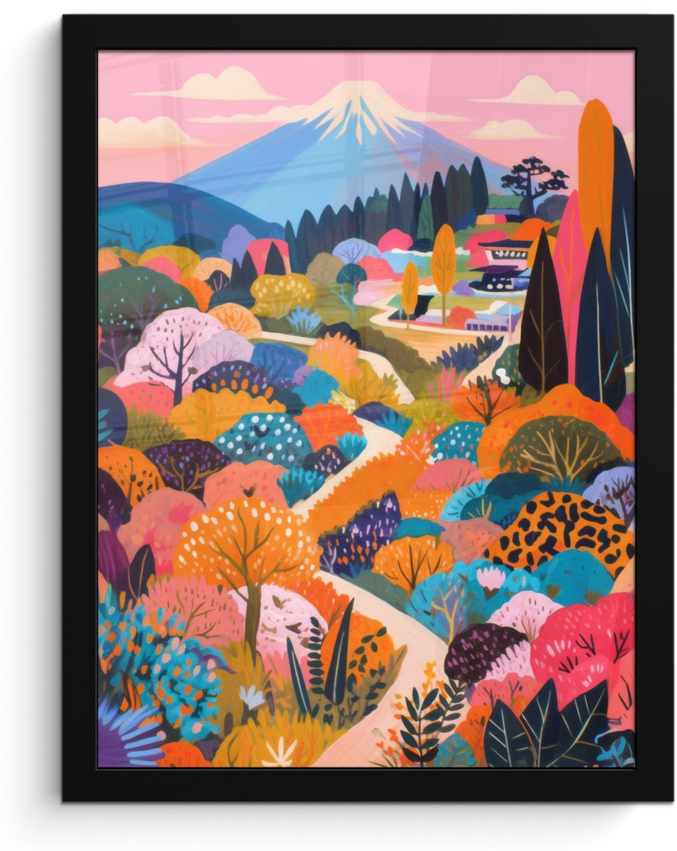 FrameYourWall Poster in lijst - Fotolijst 30x40 cm - Posters - Witte bergtop - Modern - Kleurrijk - Posterlijst zwart - Decoratie - Wanddecoratie woonkamer - Muurdecoratie slaapkamer Kleurrijk - Landschap