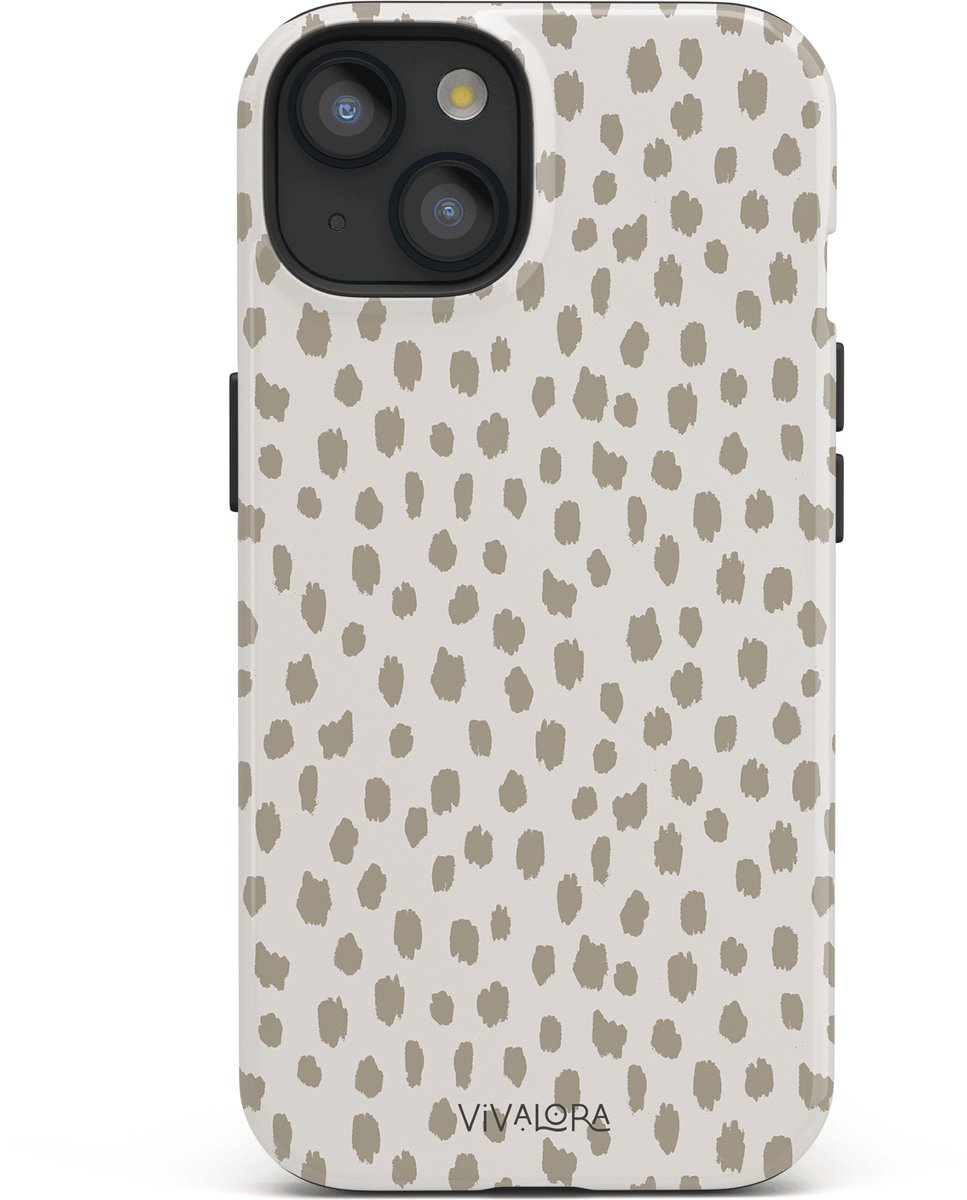 VivaLora Tough Telefoonhoesje iPhone 14 met MagSafe - Wild Dots Print - 2-in-1 Phone Case - Hard Case & Siliconen Backcover - Extra Bescherming - Shockproof Cover - Dierenprint - Panter Beige