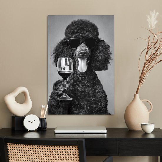 Affiche 40x60 cm - Chien - Boucles - Lunettes de soleil - Vin - Posters - Décoration chambre - Décoration murale salon - Décoration murale chambre
