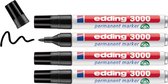 edding 3000 permanent marker - zwart - 4 stiften - ronde punt 1,5-3 mm - water en wrijfvast - voor karton, kunststof, hout, metaal, etc. - alcohol markers voor volwassenen
