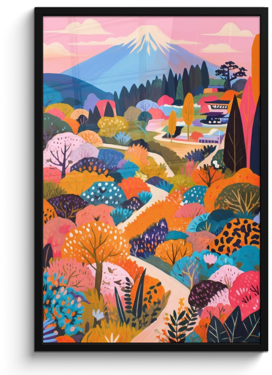 FrameYourWall Poster in lijst - Fotolijst 60x90 cm - Posters - Witte bergtop - Modern - Kleurrijk - Posterlijst zwart - Decoratie - Wanddecoratie woonkamer - Muurdecoratie slaapkamer Kleurrijk - Landschap