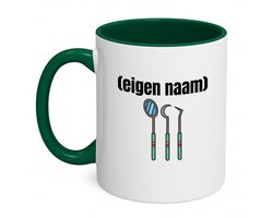 Hacebo® - tandarts materiaal met eigen naam koffiebeker donker groen - mondhygiënisten/tandartsen - thee mok - koffie beker - iemand die tandarts is of mondhygiënist - verjaardag - cadeau - kado - geschenk - koffiemok - 350 ML inhoud