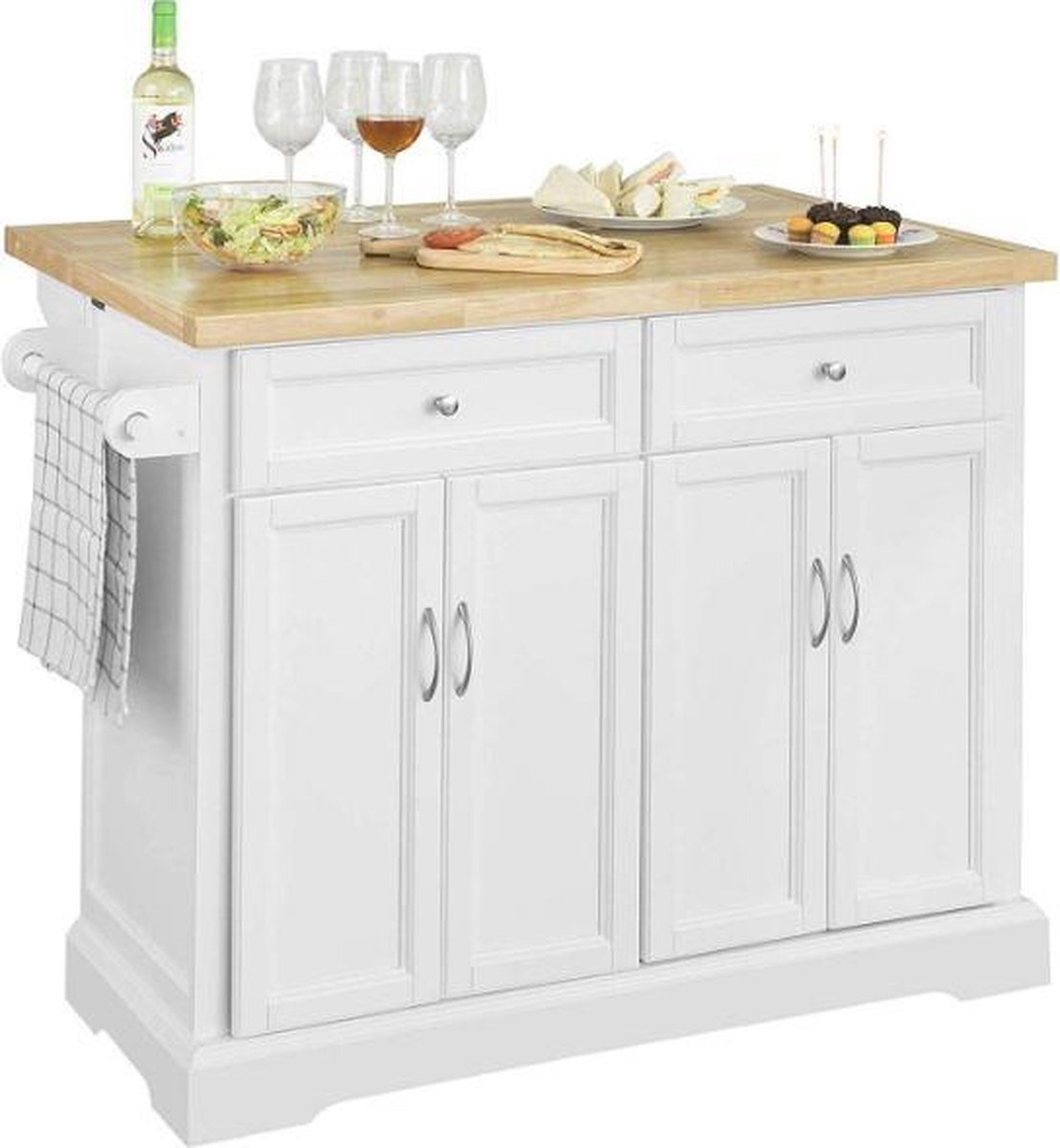 WNHB® Keukenblok Met Handdoekenrek - 2 Lades - Houten Keukenkast - 115x92x46-71 cm