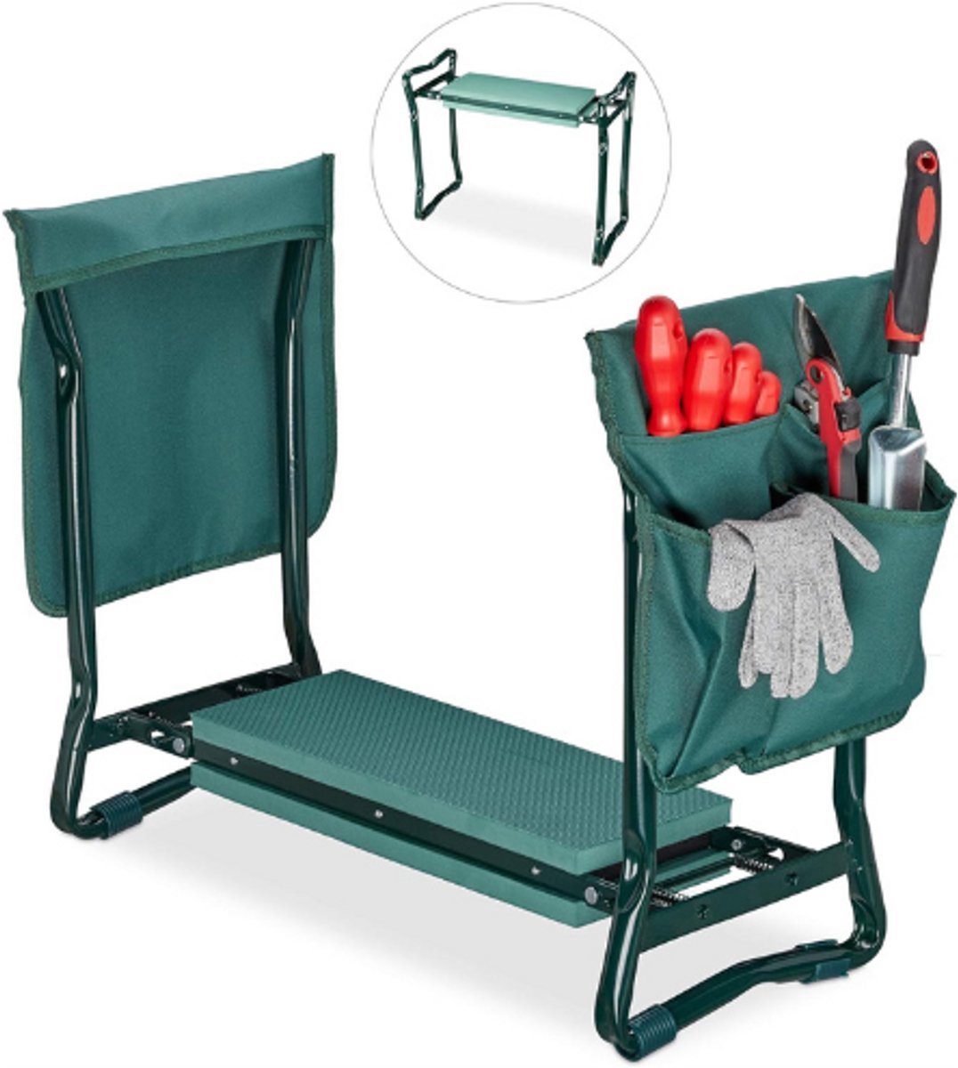 Thuys – Kniebank Opvouwbaar – Met Zachte Kniekussens – Tuinhulp Met 2 Opbergvakken – Kniehulp Voor Tuinieren Tot – 150 KG – 50 x 60 x 27.5 CM – Groen