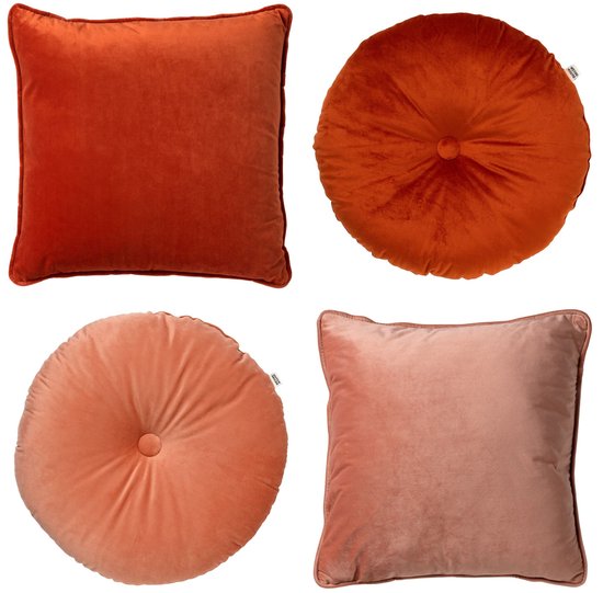 Dutch Decor - Set de 4 coussins décoratifs - Essentials - Rouge brique - Rose - Finn 45x45 + Olly rond - avec coussins intérieurs - velours