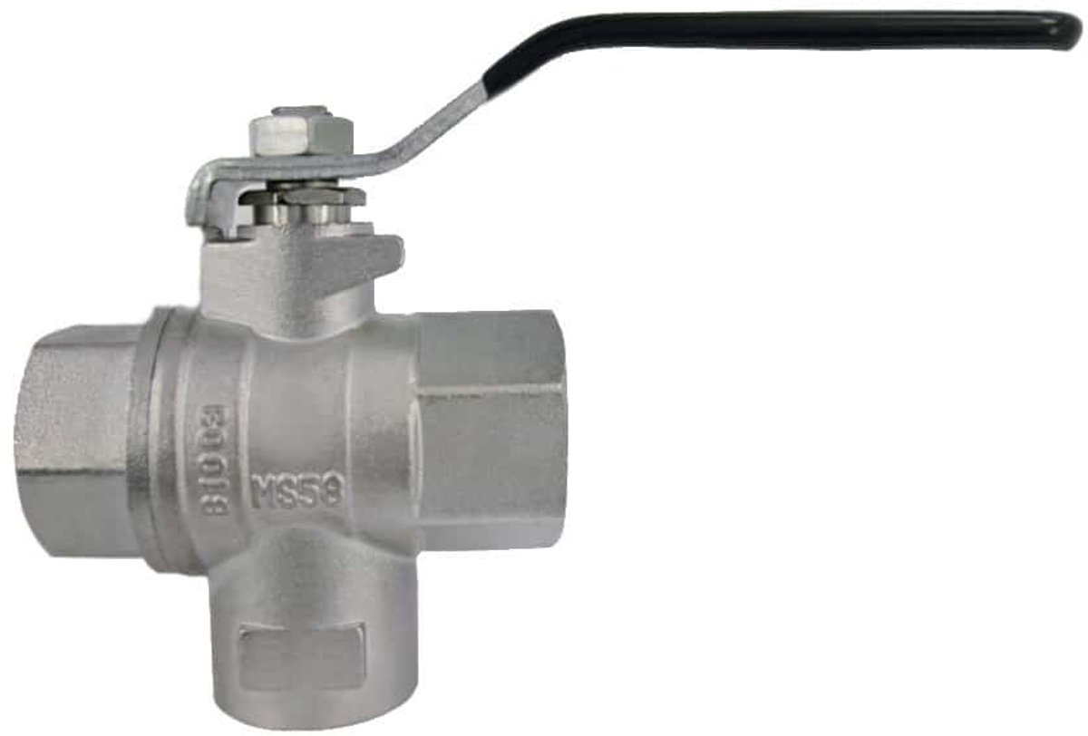 3-weg kogelkraan 3/4", messing, vernikkeld, PN25