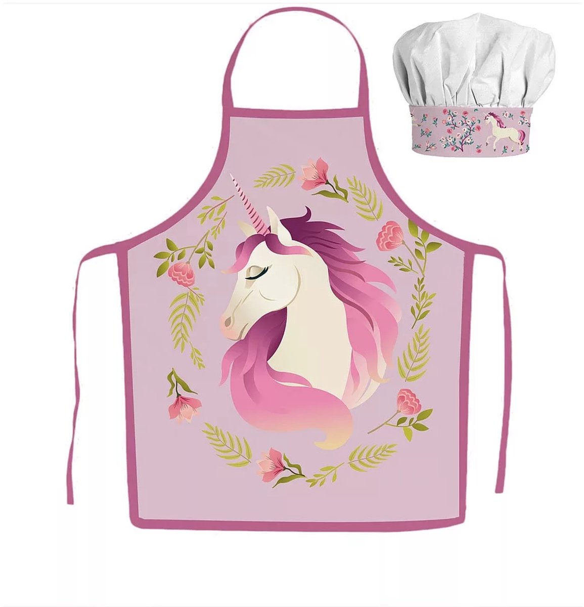 Unicorn Kinder Keukenset – 2-delig – Schort & Koksmuts – 100% Polyester – Keukenspeelgoed – Cadeau Meisje 3-8 Jaar
