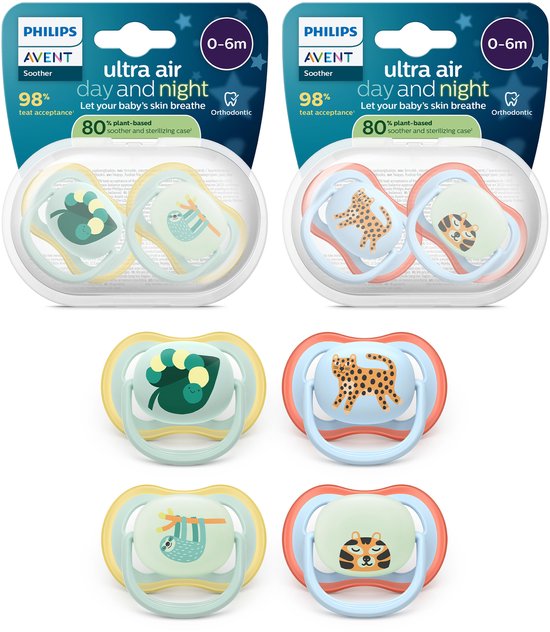 Philips Avent Ultra Air Jour & Nuit – Coffret de sucettes jour et nuit – 4 pièces – 0 mois – SCF087/22