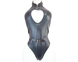 Jumpsuit - Maat onesize - Zwart Wetlook pak Sexy body