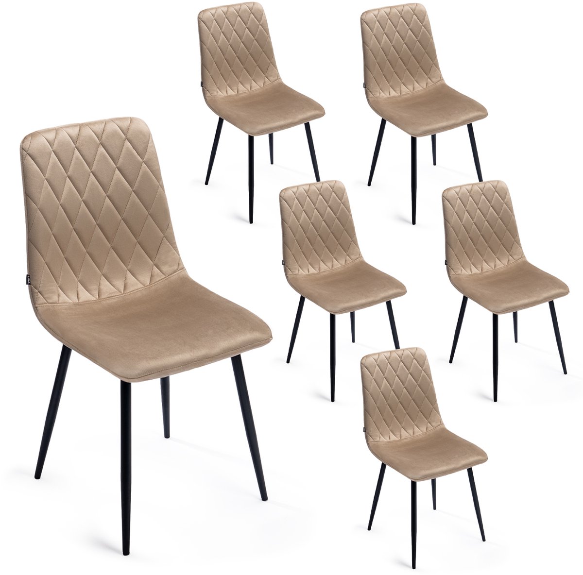 Lina® Elisia Velvet Eetkamerstoelen - Stoel - Beige - Set van 6