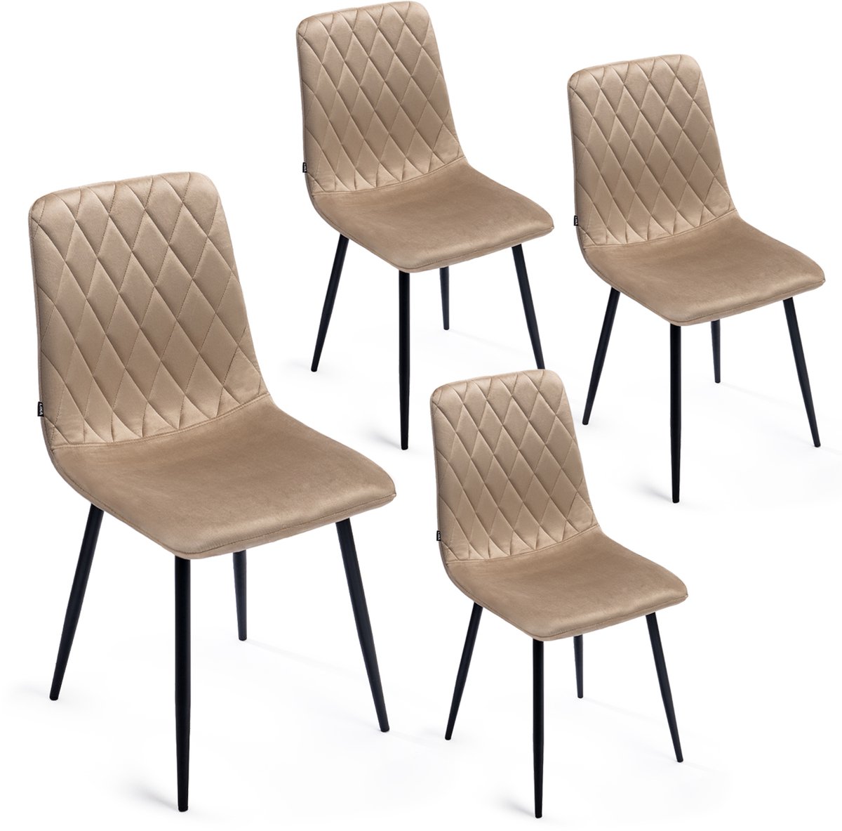 Lina® Elisia Velvet Eetkamerstoelen - Stoel - Beige - Set van 4