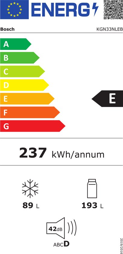 Bosch KGN33NLEB - Serie 2 - Koelkast - Koel-vriescombinatie - Total No Frost - nooit meer ontdooien- Perfect Fit: zet je koelkast strak tegen de wand of in een nis - RVS