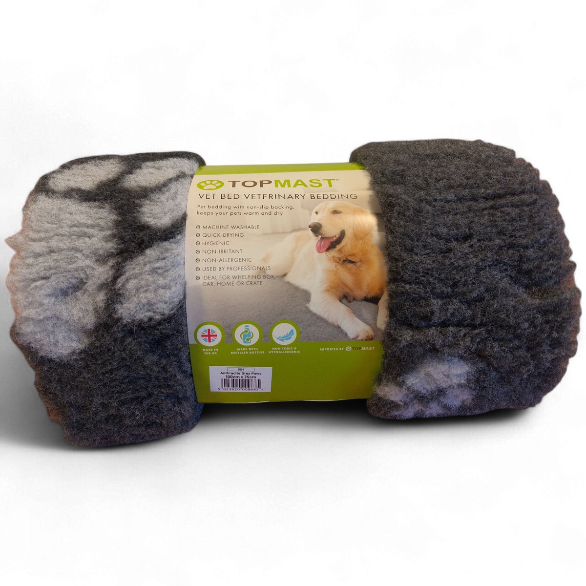 Topmast VetBed Anthracite Grey Paws - 100 x 75 cm - Antislip & Hypoallergeen