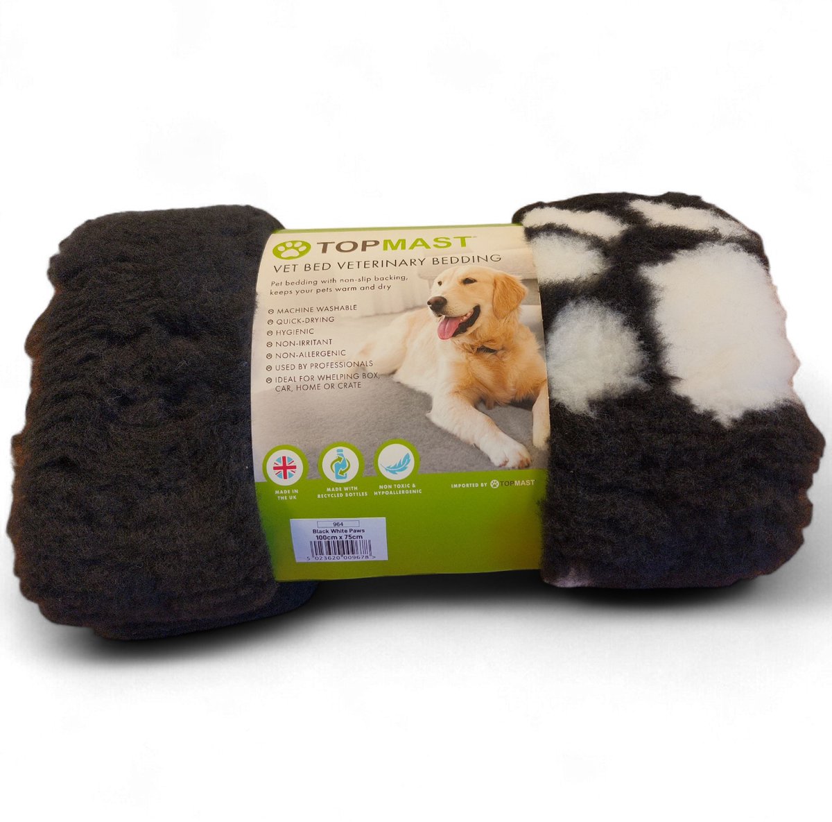 Topmast VetBed Zwart Paws - 100 x 75 cm - Antislip & Hypoallergeen