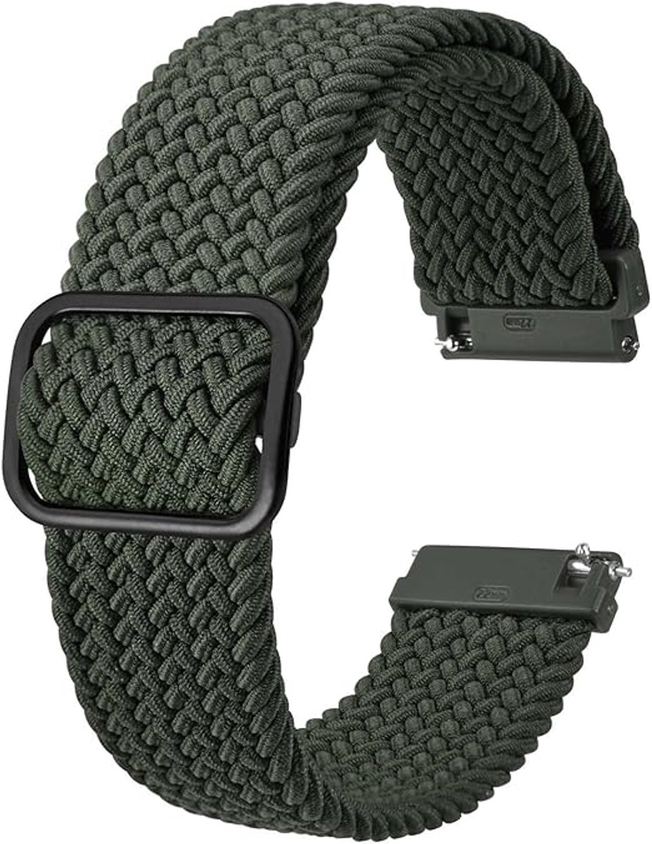 Nylon horlogeband, verstelbare gevlochten lus voor mannen en vrouwen, 22 mm - legergroen