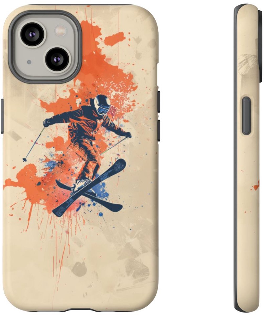 Skiër met Verfspatten – Telefoonhoesje Geschikt voor iPhone 14
