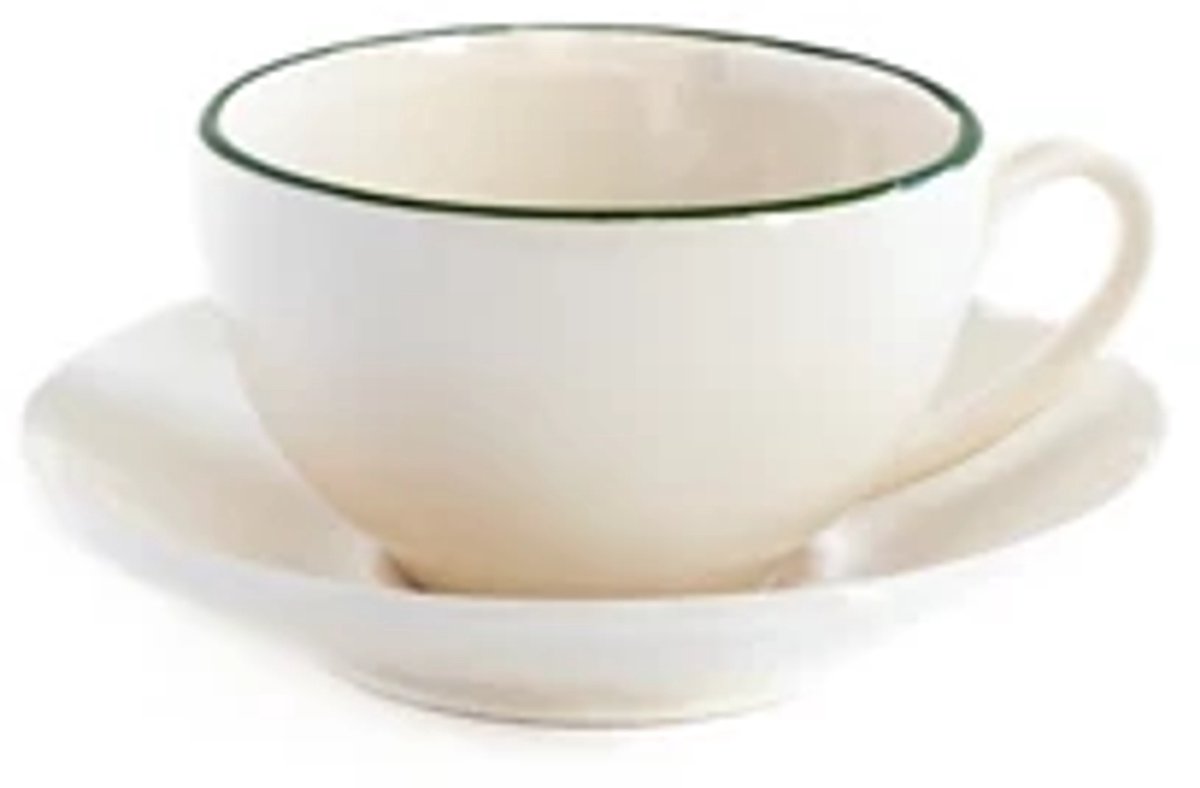 Val Pottery Foolish Cosy cappuccino kop en schotel groene lijn
