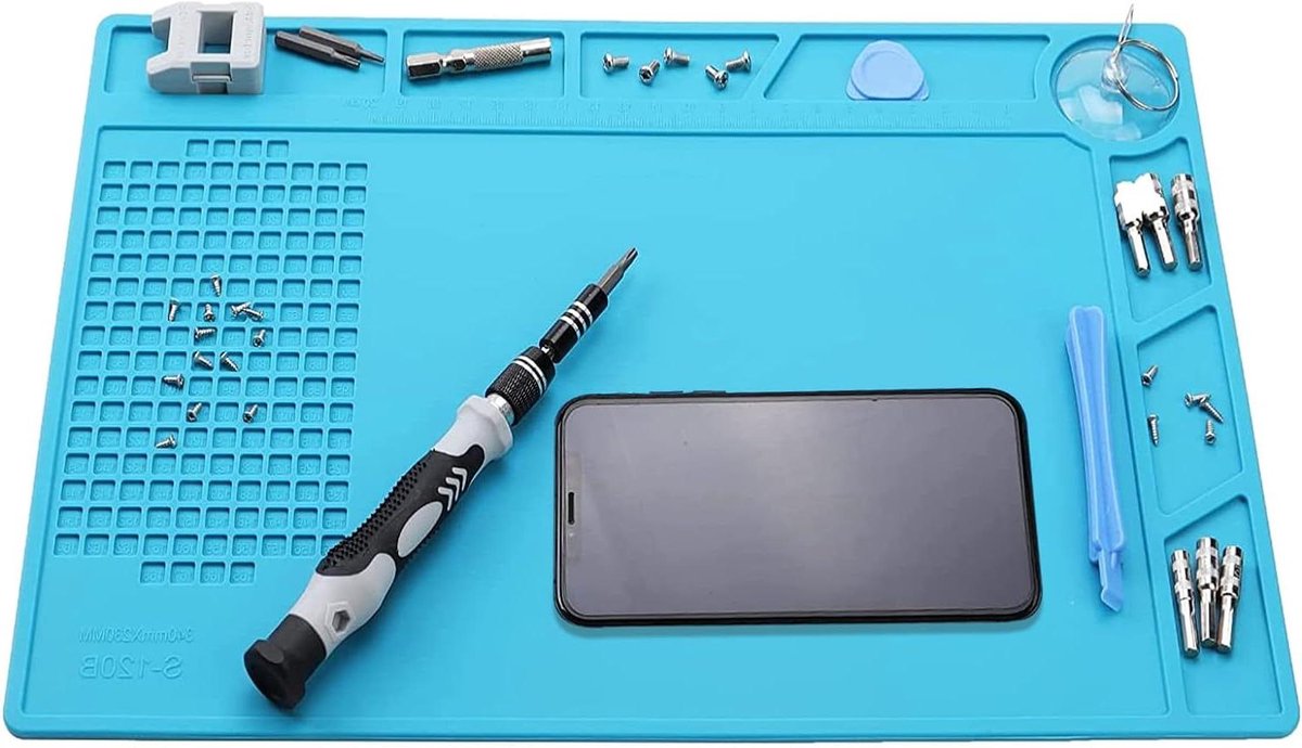 Allecto plus - Antistatische soldeermat 34 x 23 cm met schaal en schroefpositie voor solderen van elektronica - reparatie smartphones en horloges.