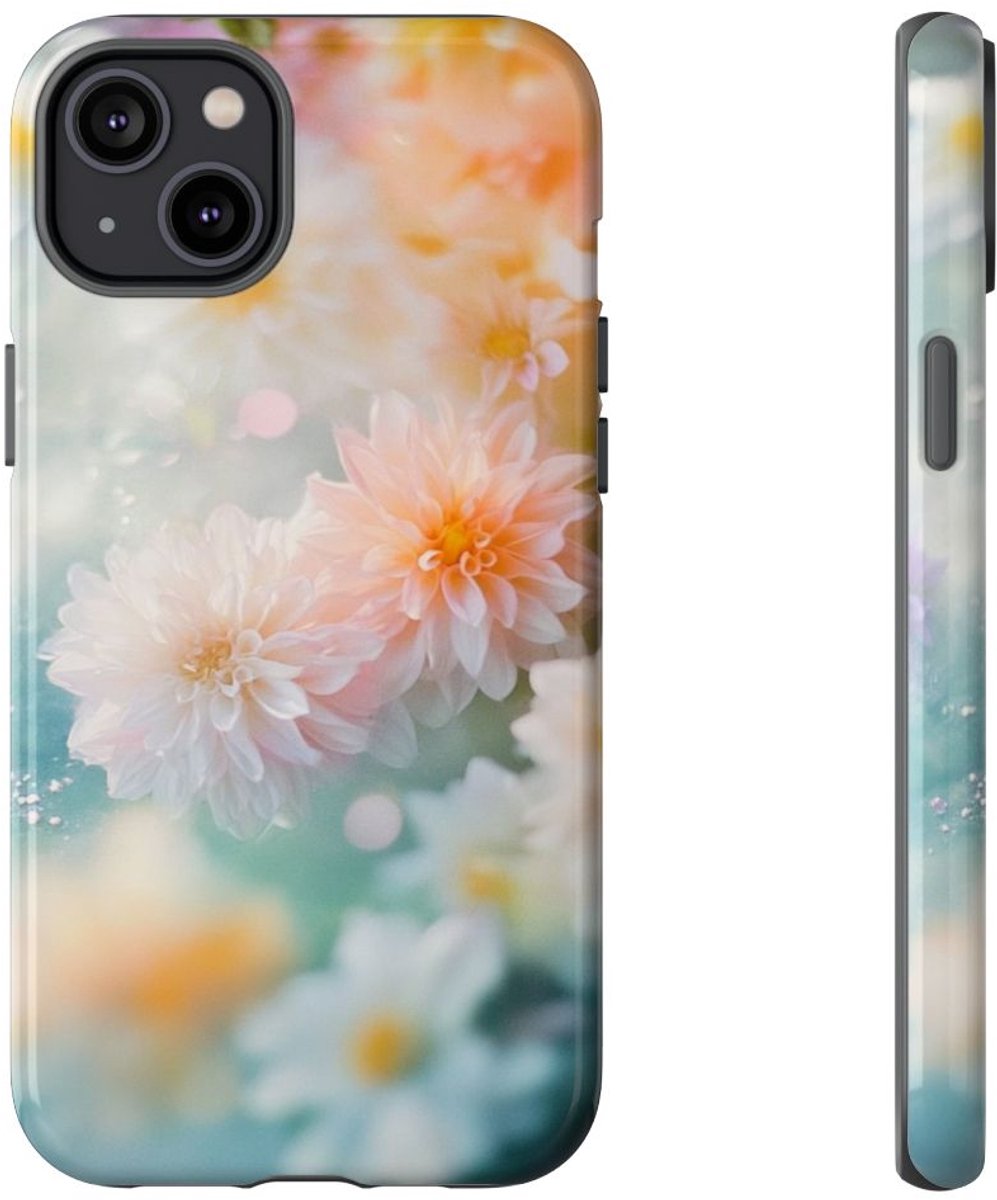 Zachte Pastel Dahlia's Bloemmotief – Telefoonhoesje Geschikt voor iPhone 14 Plus