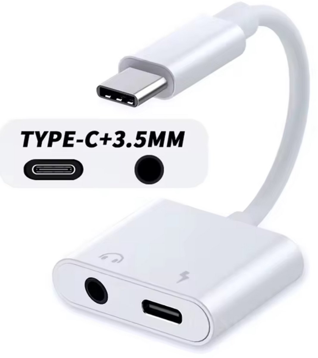 Type-C naar 3.5mm Jack & USB-C Adapter | Muziek Luisteren en Opladen Tegelijk | Geschikt voor Telefoons, Tablets en Laptops