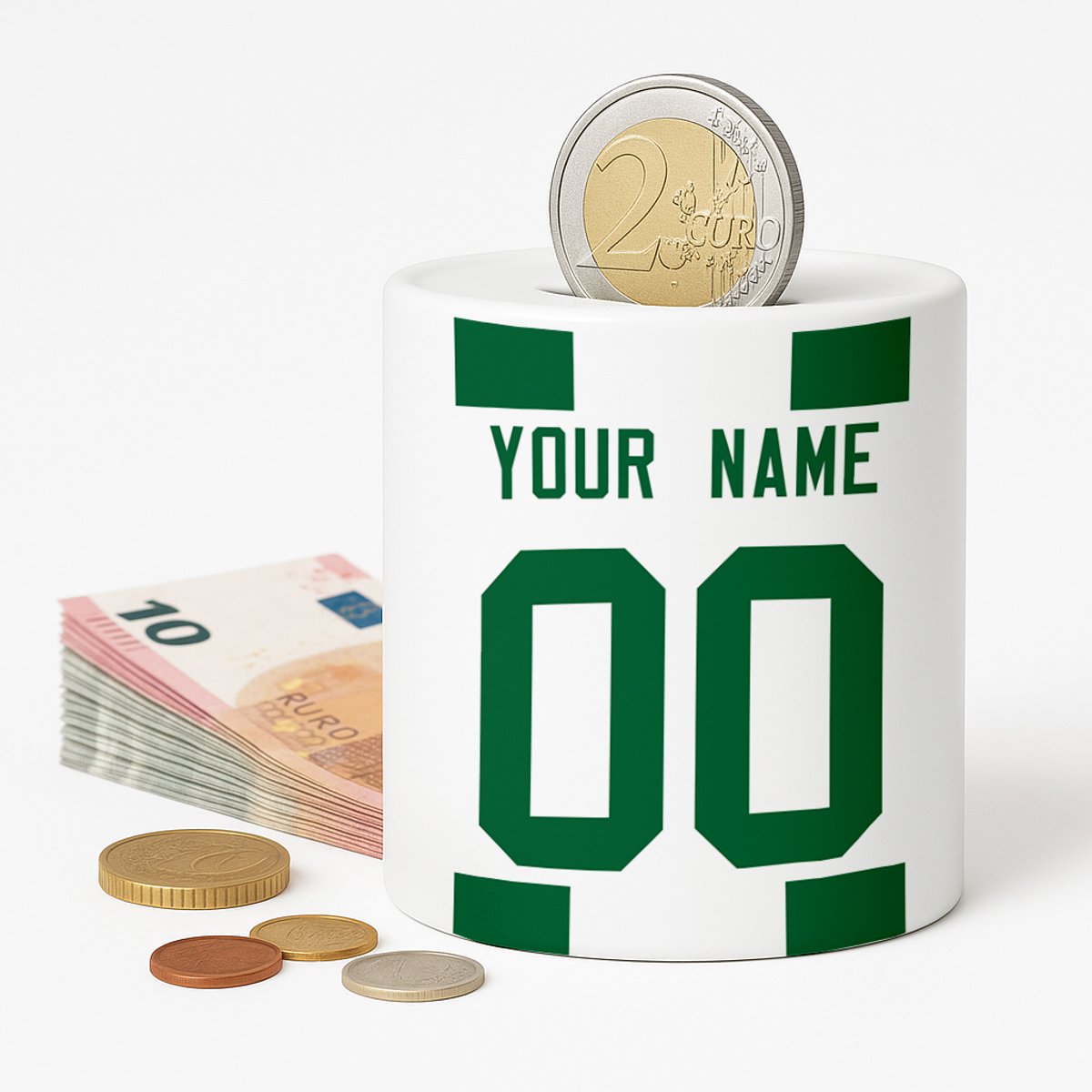 Spaarpot Groningen Voetbal - Spaarpot met naam gepersonaliseerd - Voetbal Cadeau - Geschenk - Voetbal shirt op spaarpot - Spaarpotten voor volwassenen of kind - jongen of meisje