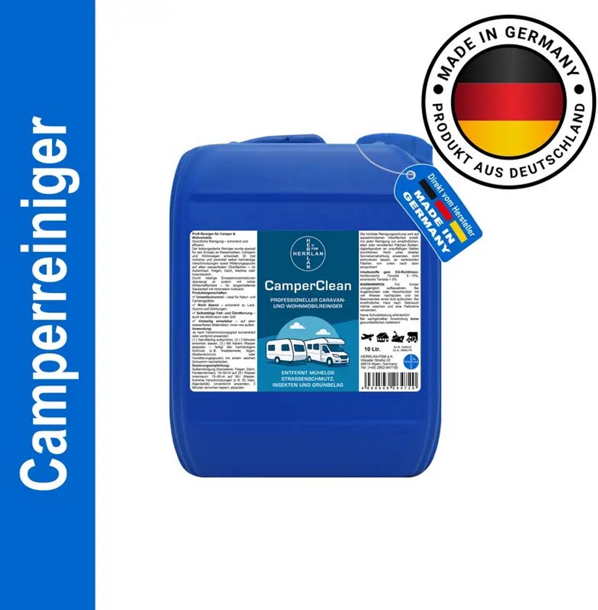 K&R Ventures® CamperClean Schoonmaakmiddel – 10L Concentraat – Camper, Caravan & Bootreiniger – Verwijdert Vet, Insecten, Aanslag & Vuil – Professionele Multifunctionele Reiniging