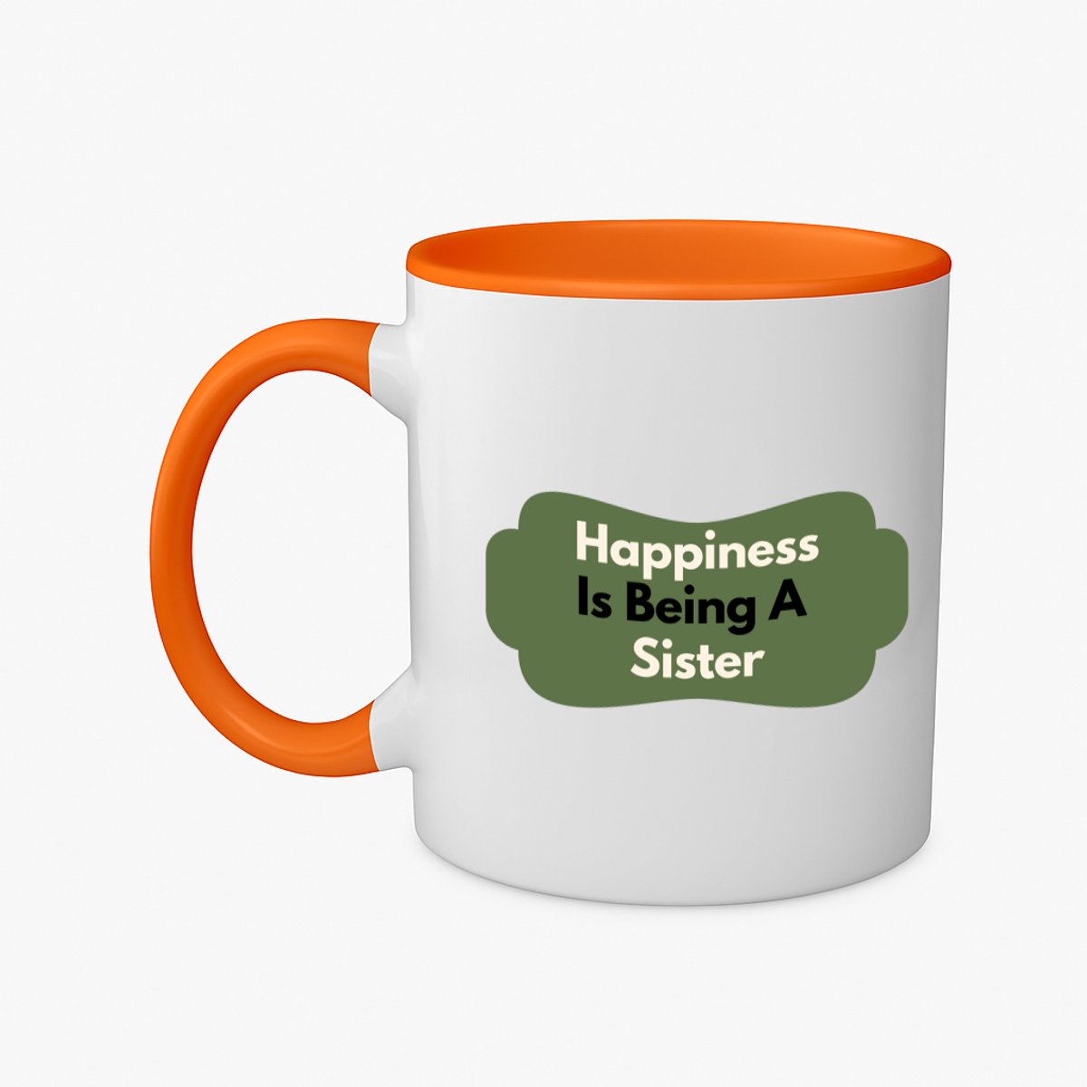 Hacebo® - happiness is being a sister koffiebeker oranje - Zus - de liefste zus - thee mok - koffie beker - verjaardag - cadeautje voor zus - zus artikelen - kado - geschenk - koffiemok - 350 ML inhoud