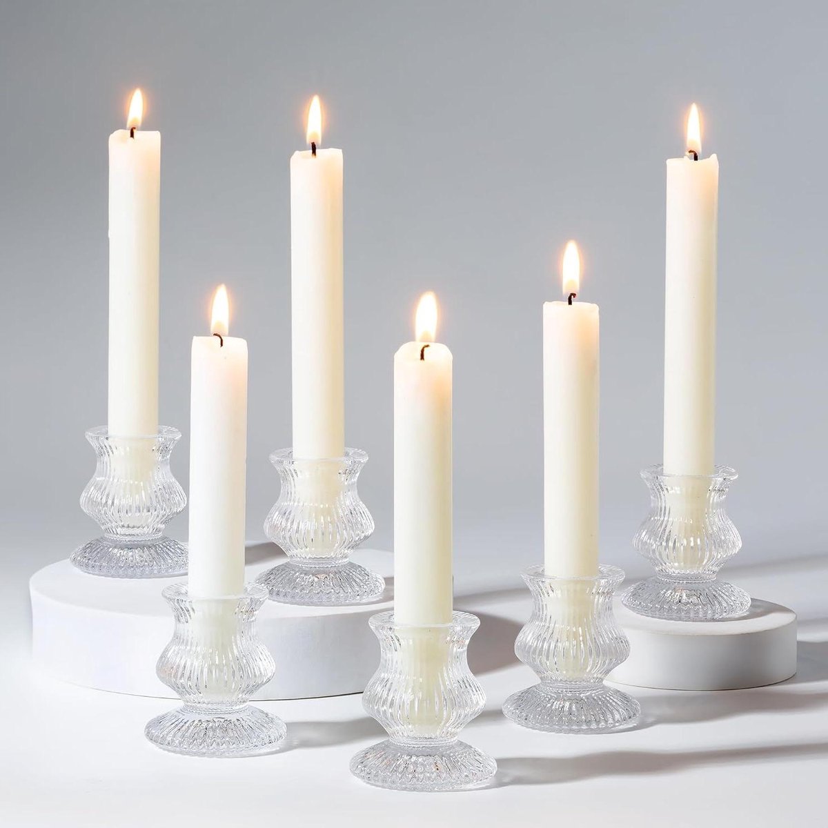 Allecto plus - Glazen kandelaar - Set van 10 doorzichtige kleine taper stokjes - Tafel diner decoratie - Kerst bruiloft feest - Moderne woonkamer decoratie - Advent middelpunt - Stijlvol design