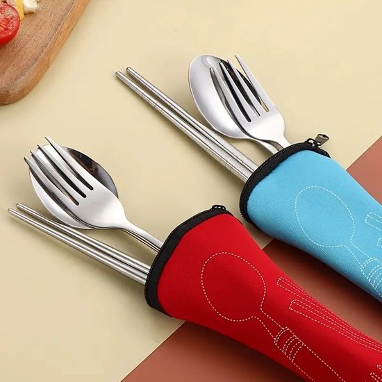 Neopreen Bestektas Voor Onderweg – Draagbare, Wasbare Bestekhouder Met Rits – Lichtgewicht & Stevig – 21 x 6 cm – Ideaal Voor Camping, School, Picknick & Outdoor – Zwart — afbeelding 3