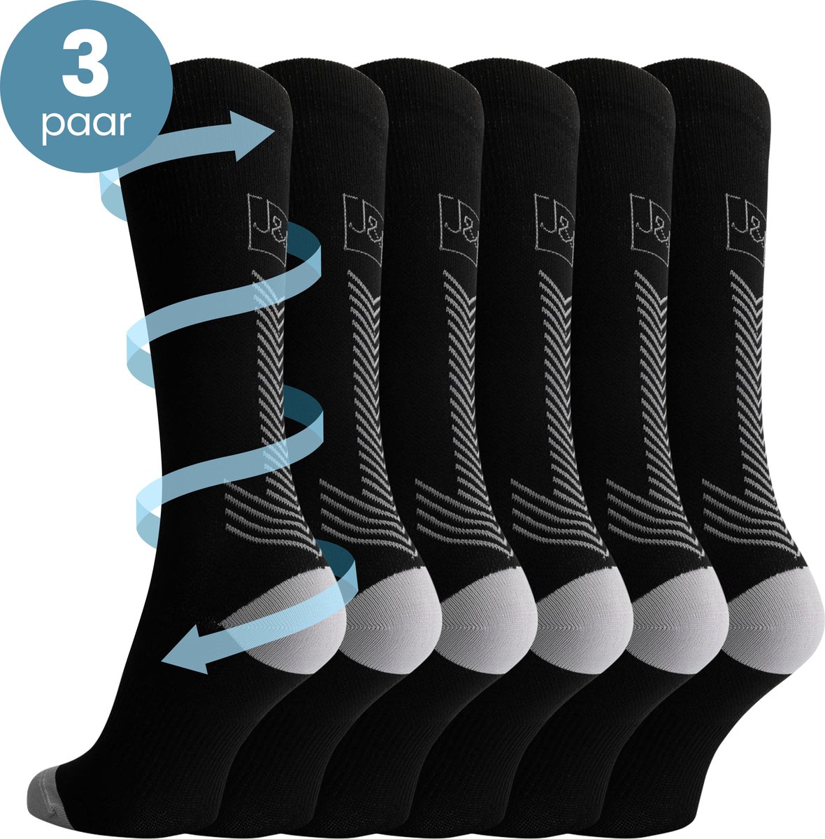Jacob & Roy's - Compressiekousen - Compressiesokken - Steunkousen - Hardloopsokken - Hardlopen - Wandelen - Sporten - Heren & Dames - 3 paar - Maat 47-50