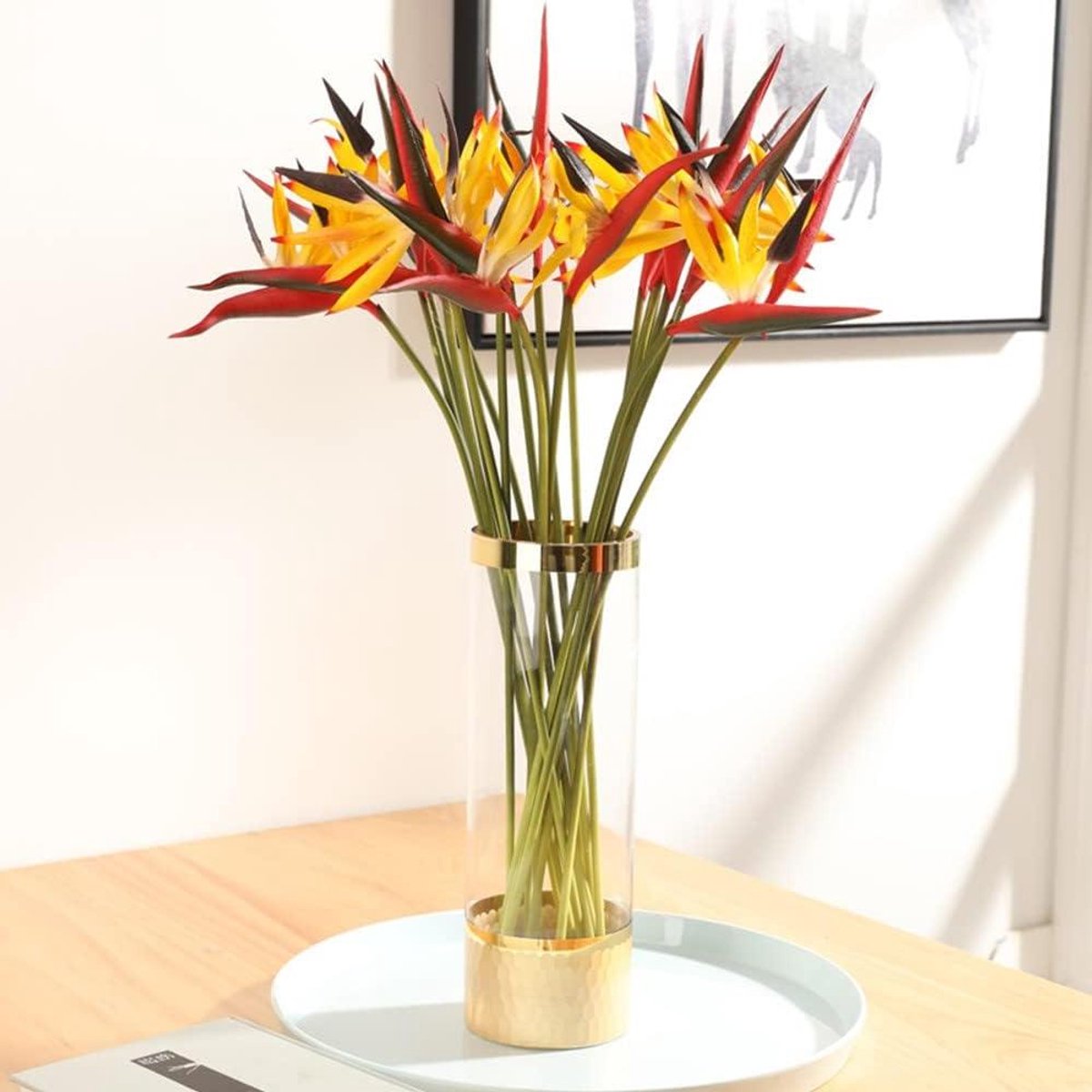Inovra Plus - Kunstbloemen Paradijsvogel 224 inch Geel Hawaiiaanse Tropische Bloemen Strelitzia Groene Plant voor Huis & Tuin Decoratie