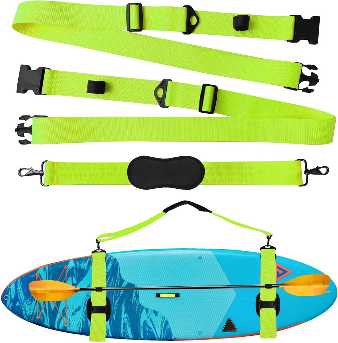 Verstelbare Draagband voor Kajakken Stand Up Paddle Surfplank Kano - Verstevigde Upgrade - Comfortabele Kayak Strap met Maximaal Draagcomfort