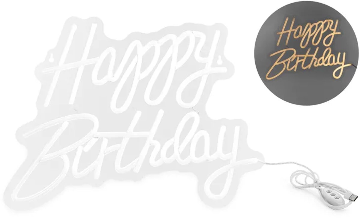 LED Neon bord - Happy Birthday Wit (40x29,5cm)