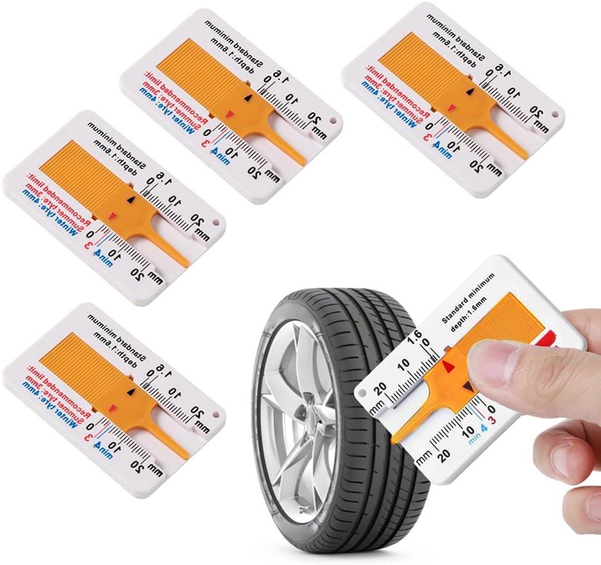 Inovra Plus - Bandenprofieldieptemeter voor auto en motorfiets - Set van 4 - 0-20 mm - Kunststof materiaal