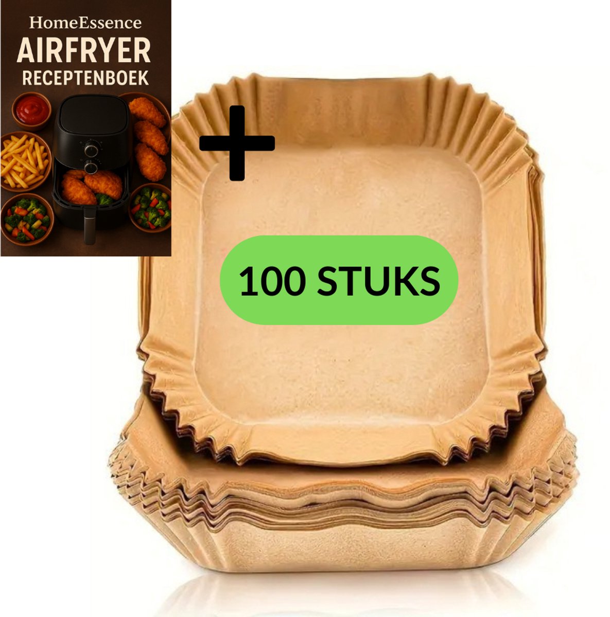 HomeEssence Airfryer Bakpapier 100 Stuks - Vierkant 16cm - BPA Vrij - Voor Airfryer XL & XXL