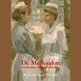 Schilderij van twee vrouwen in verpleegstersuniformen, met de titel 'De Melksalon'.