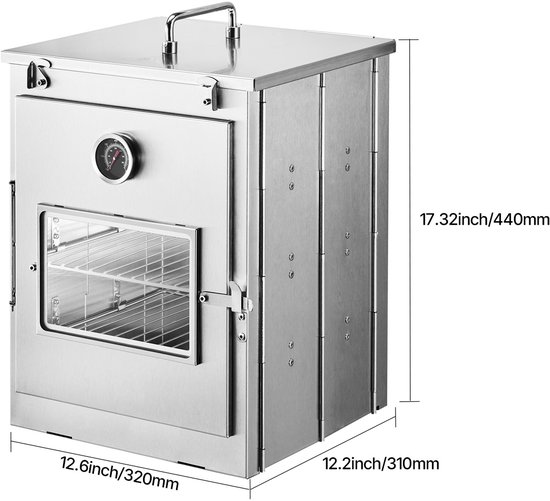 Opvouwbaar Kampeerfornuis Van Roestvrij Staal, Draagbaar Buitenfornuis met 3-Traps Grill, Geïntegreerde Handgreep en Thermometer, Geschikt voor Houtvuur en Propaangasfornuizen voor Bakken en Koken in de Buitenlucht van Merkloos — afbeelding 4