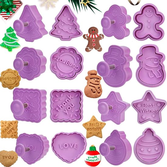 3D-uitsteekvormpjes voor Kerstmis, 8 stuks, koekjesvormen voor kinderen, kunststof stempel, uitsteekvormpjes, cookie cutter voor taartdecoratie, koekjes, bakken (B