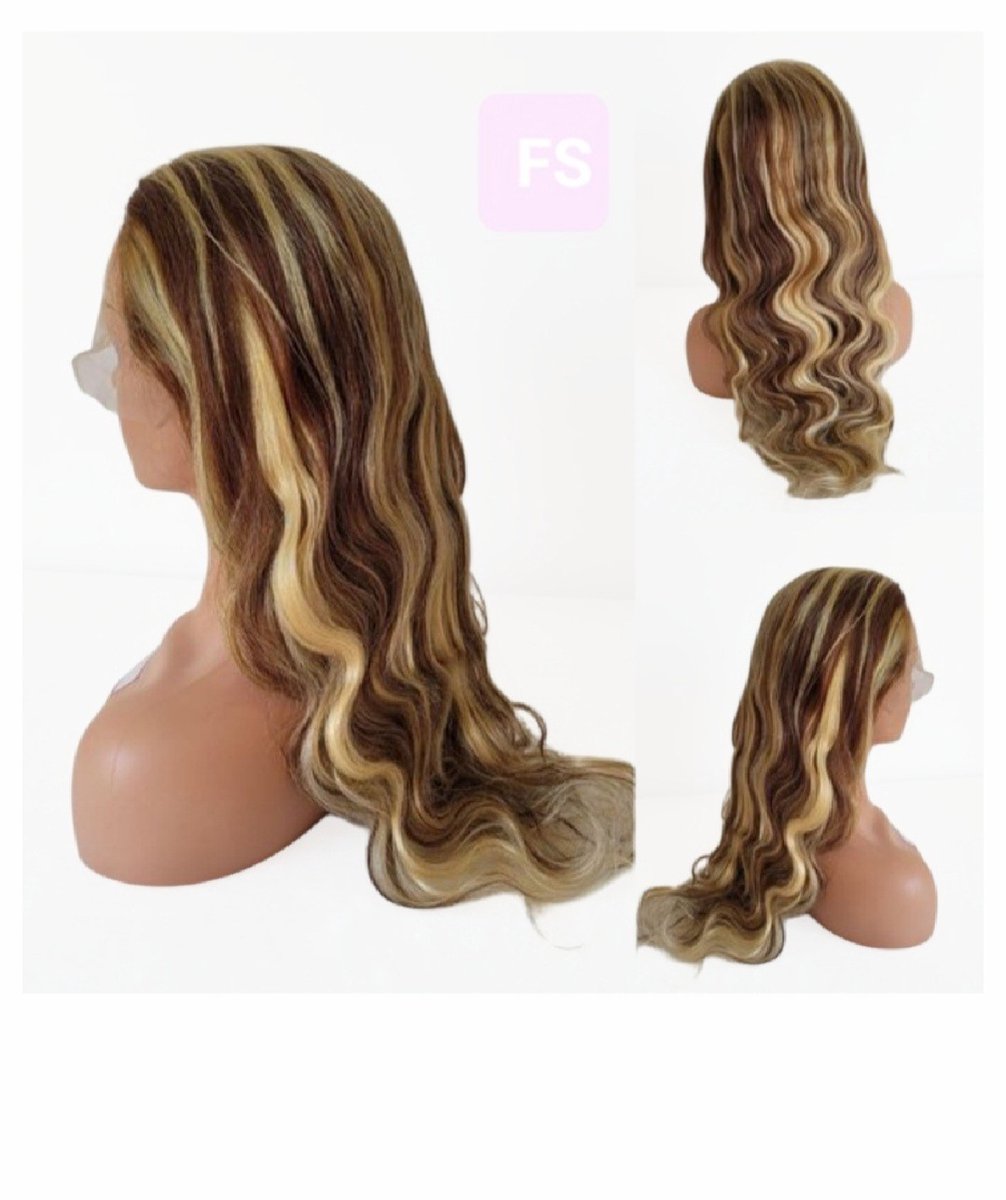 Frazimashop- Braziliaanse Remy Pruik – Haarwerken- 26 Inch (65 cm) Kleur 4/613 Golvend Haar Pruiken– 100% Human Hair – Haarstuk -13x4 Lace Front Wig