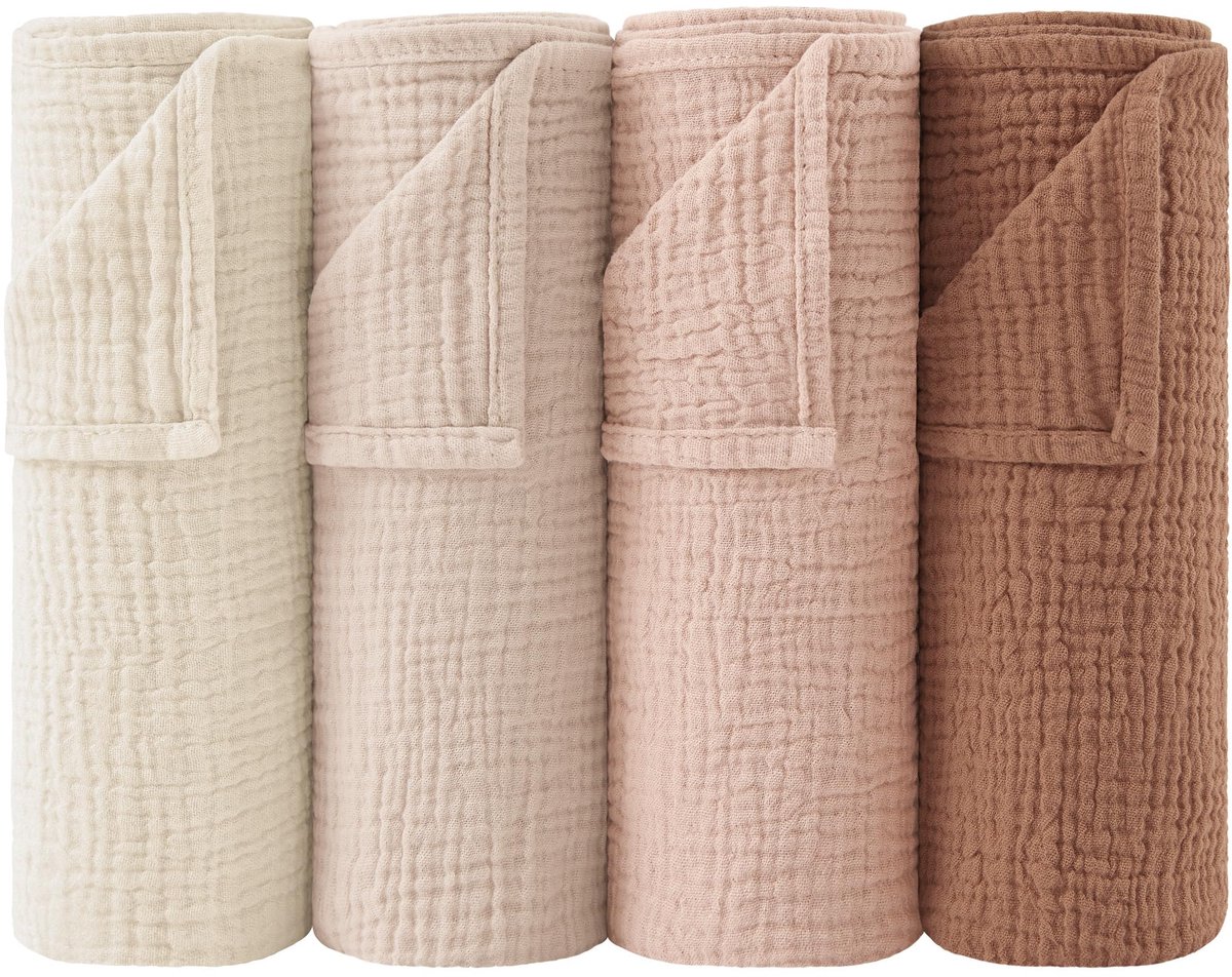 Ibenzoa® Zachte en Ademende Babydoeken van 100% Katoen in Oranje - Set van 4 Stuks, 60x60 cm