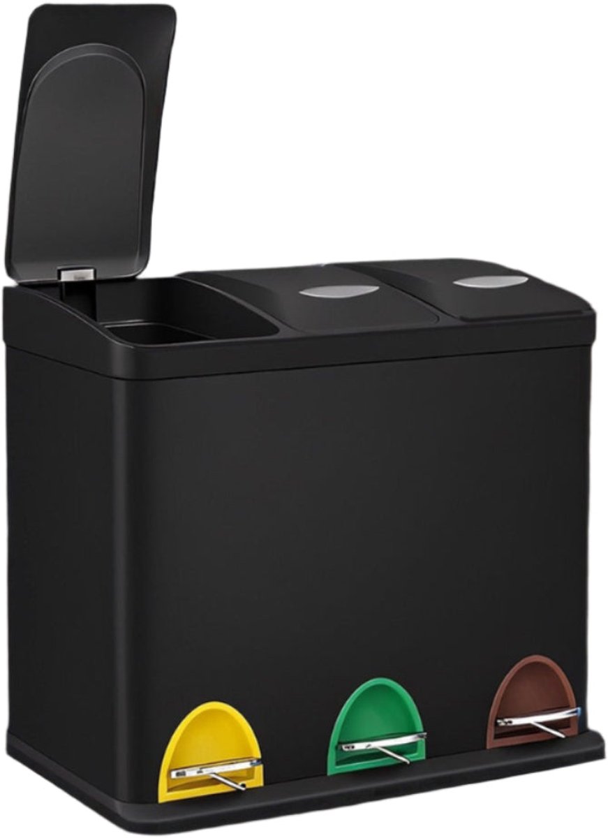 Keuken pedaal prullenbak blik - recycling bin - afval sorter - luchtdicht en hygiënisch - 46,5 cm x 29,5 cm x (40,5-65) cm - 3 x 8l capaciteit