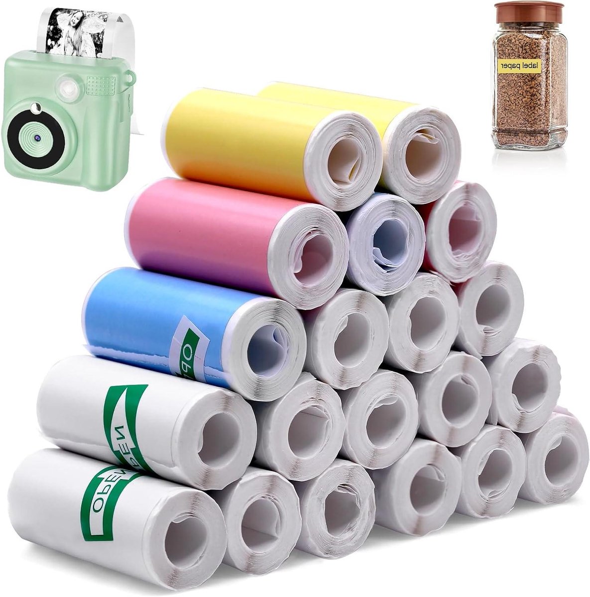 Thermisch Papier voor Kindercamera - Mini-Printerstickers in Wit en Kleur - Thermorollen voor Direct Printen - 20 Rollen