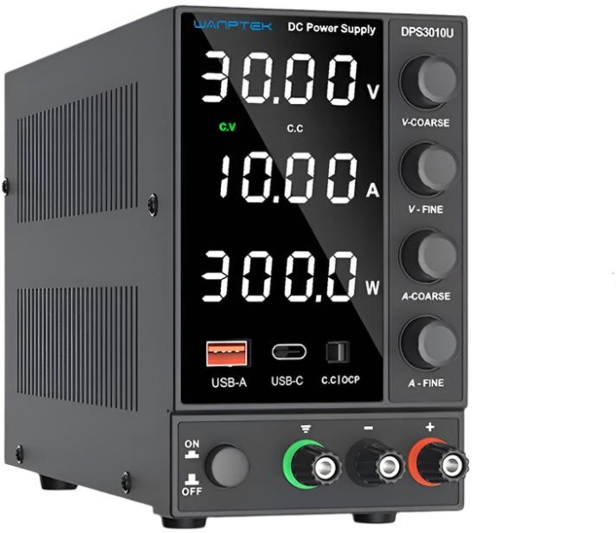 Voeding - Omvormer - Encoderknop - 30V - 10A - AC 220V - USB-A USB-C - Regelbare DC-voeding - Zwart