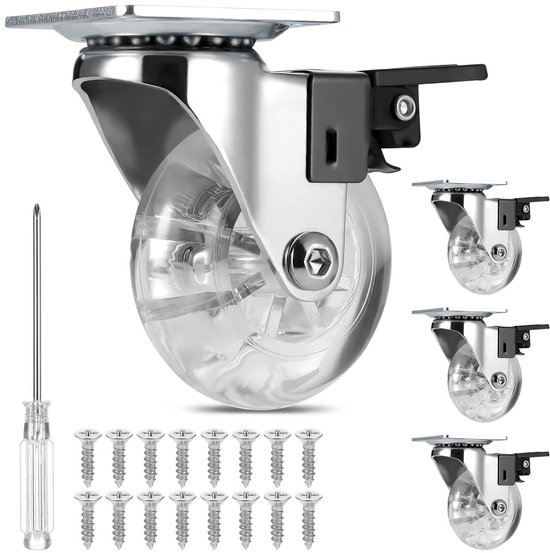 KOTARBAU® Set van 4 transparante meubelwielen 75 mm voor alle soorten
